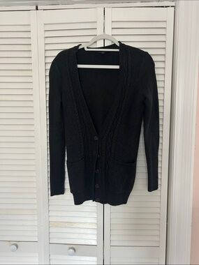American Eagle Outfitters Black Cable-Knit Button Cardigan